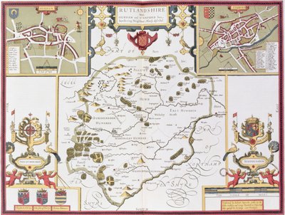 Rutlandshire avec Oukham et Stanford, gravé par Jodocus Hondius de 